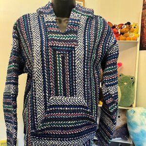 Baja Joe Eco Friendly Mexican Surfer Hoodie Striped Sweater Size S